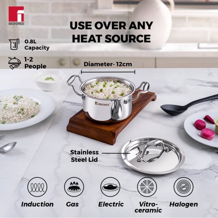 Argent Mini Triply Casserole (0.8 Ltr / 1.2 Ltr / 1.6 Ltr / 2.0 Ltr) - Image 3