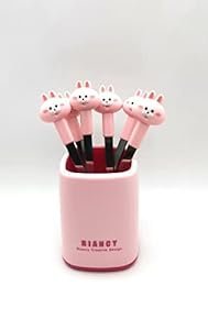 KASBA 6pcs Bunny Fruit Picks for Kids Cartoon Animal Bento Picks with Storage Jar Stainless Steel Lunch Box Picks Dessert Forks with Soft Handles and Storage Jars for Kids Noble (Pink)
