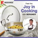 Bergner BE Essentials Tri-Ply Stainless Steel Kadai with Flat Glass Lid, Large Kadhai with Lid, Consumes Less Oil - Full Induction Bottom (5-Year Warranty)