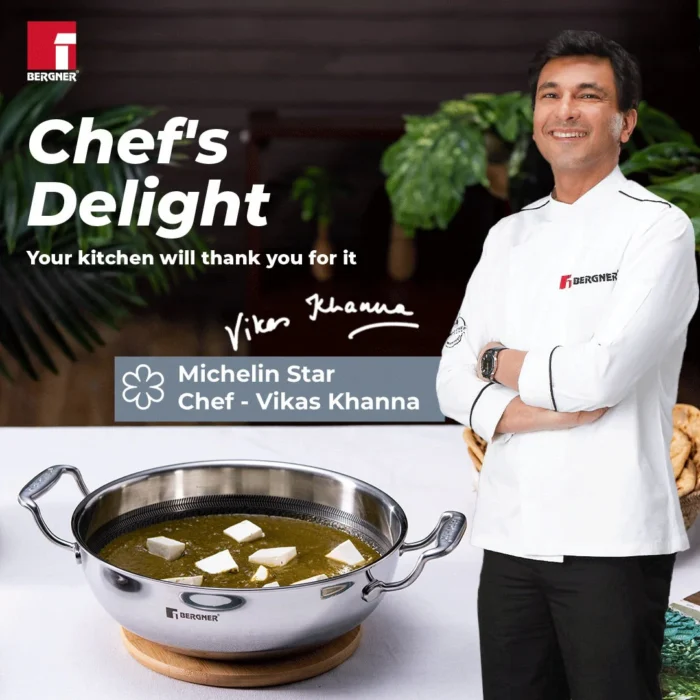Bergner Hitech Tri-Ply Stainless Steel Non-Stick Kadhai with Lid - Induction Bottom - Image 2