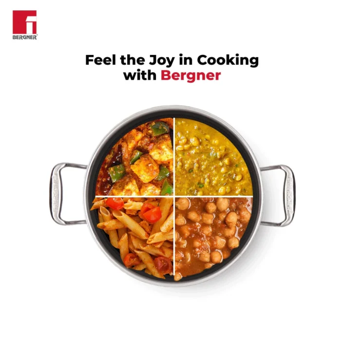 Bergner Hitech Tri-Ply Stainless Steel Non-Stick Kadhai with Lid - Induction Bottom - Image 8