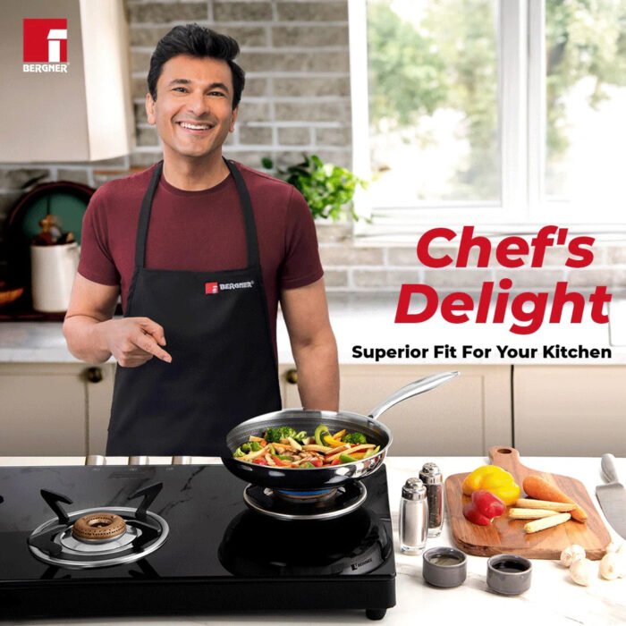 Bergner Hitech Tri-Ply Stainless Steel Non-Stick Frypan with Lid - Induction Bottom - Image 2