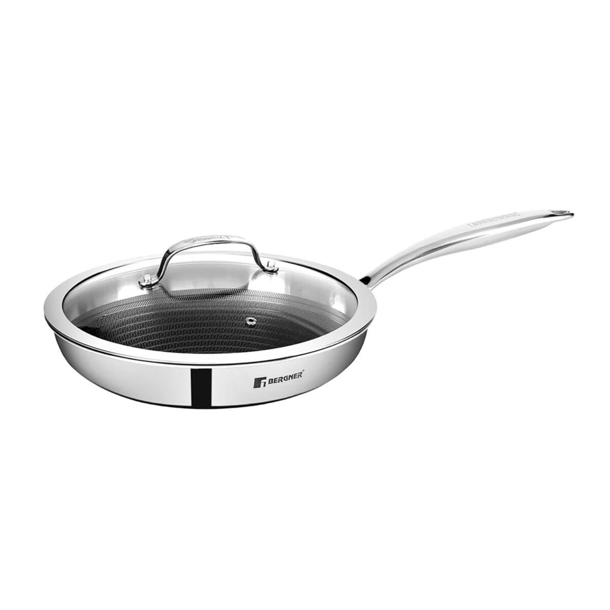 Bergner Hitech Tri-Ply Stainless Steel Non-Stick Frypan with Lid - Induction Bottom
