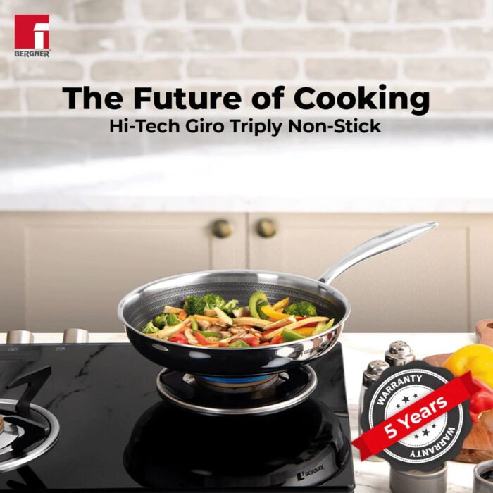 Bergner Hitech Tri-Ply Stainless Steel Non-Stick Frypan with Lid - Induction Bottom - Image 3