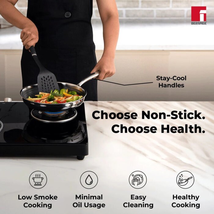 Bergner Hitech Tri-Ply Stainless Steel Non-Stick Frypan with Lid - Induction Bottom - Image 5