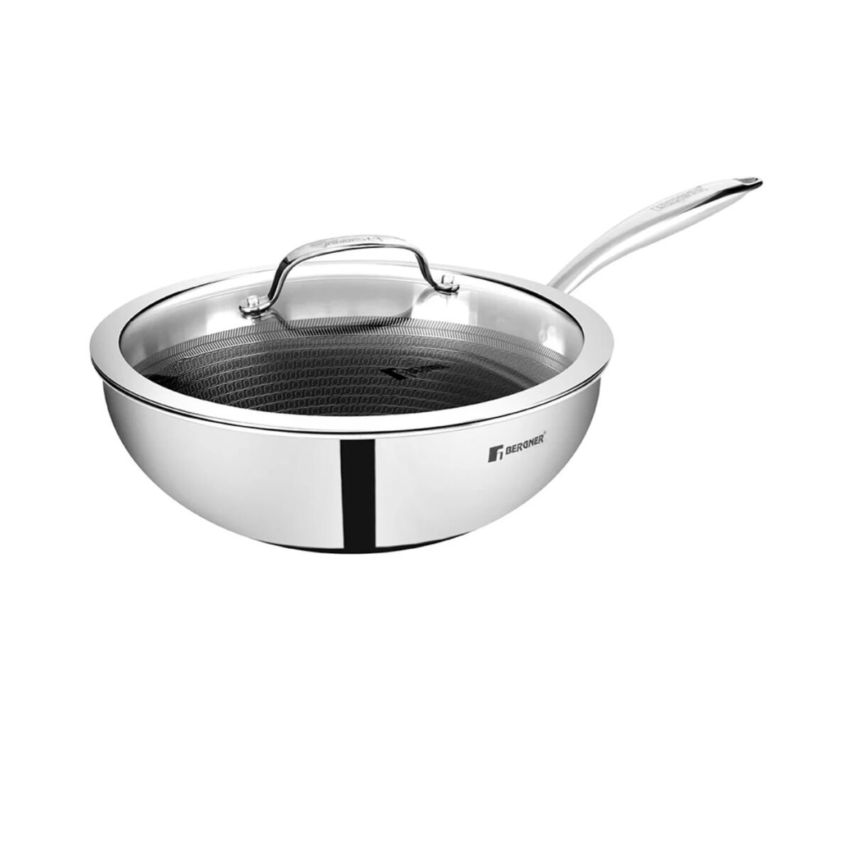 Bergner Hitech Tri-Ply Stainless Steel Non-Stick Wok Lid - Induction Bottom