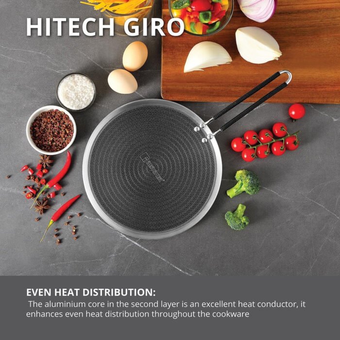 Bergner Hitech Tri-Ply Stainless Steel Non-Stick Roti Tawa 26cm - Induction Bottom - Image 2