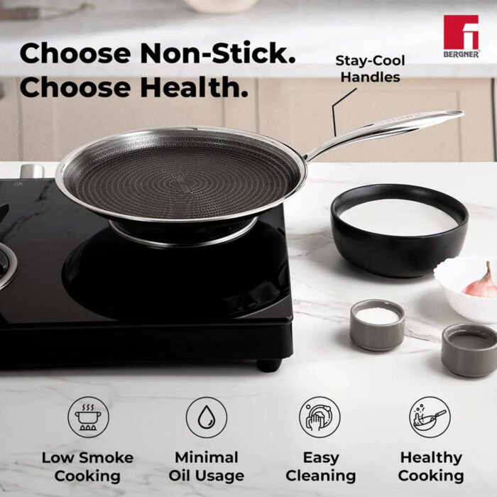 Bergner Hitech Tri-Ply Non-Stick Stainless Steel Dosa Tawa - Induction Bottom - Image 5
