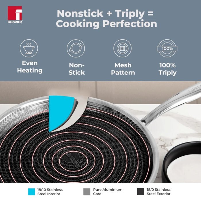 Bergner Hitech Tri-Ply Non-Stick Stainless Steel Dosa Tawa - Induction Bottom - Image 7