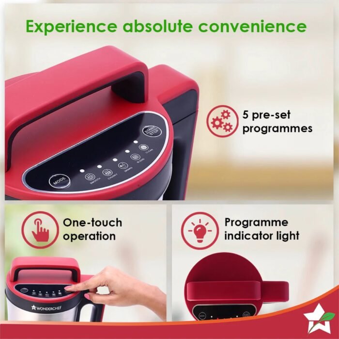Neo Automatic Soup Maker | 1.0 Litre | 800 watt | SS Blades & SS Jug | Soup in just 20 min | 2 years Warranty | Red & Black - Image 4