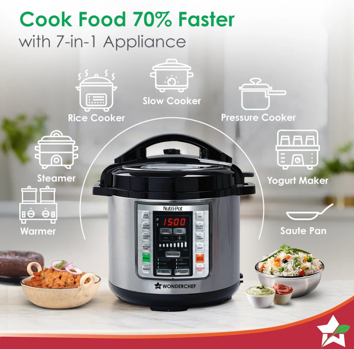 Nutri-Pot 3L Electric Pressure Cooker with 7-in-1 Functions