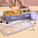 One Compartment Lunch Box 750ml with Spoon and Chopstick + Bowl, 304 SUS Stainless Steel Bento Box for Office and School