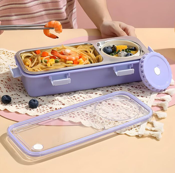 One Compartment Lunch Box 750ml with Spoon and Chopstick + Bowl, 304 SUS Stainless Steel Bento Box for Office and School - Image 11