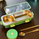 One Compartment Lunch Box 750ml with Spoon and Chopstick + Bowl, 304 SUS Stainless Steel Bento Box for Office and School