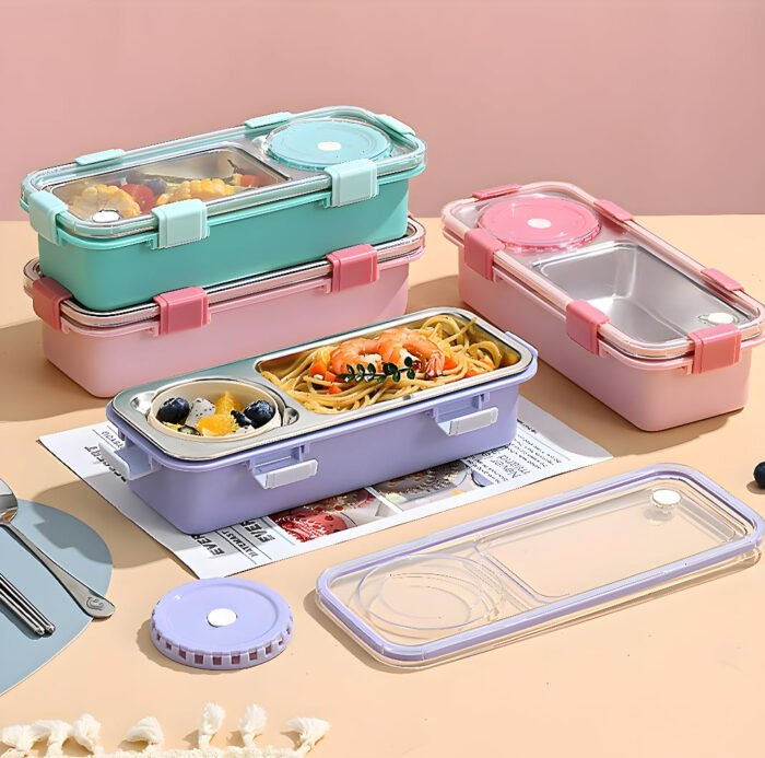 One Compartment Lunch Box 750ml with Spoon and Chopstick + Bowl, 304 SUS Stainless Steel Bento Box for Office and School