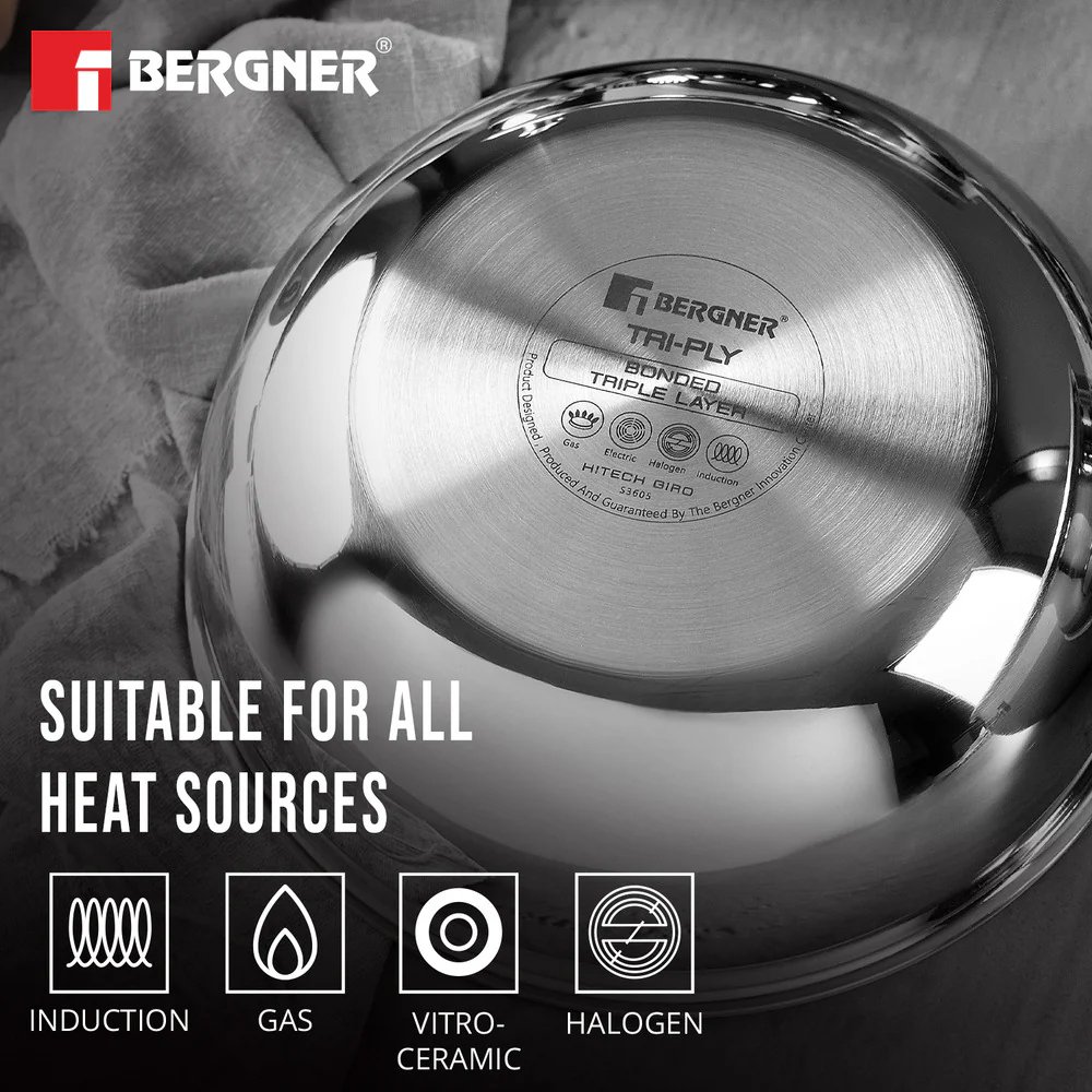 Bergner Tri-Ply Stainless Steel Tasra without Lid - Induction Bottom - Image 2