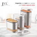 JVL Stainless Steel Kitchen Storage Container, Capsule Shape Galaxy Clear Canister with Unbreakable Steel Lid
