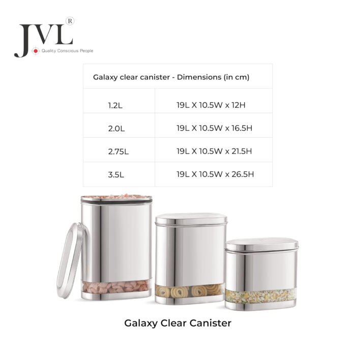 JVL Stainless Steel Kitchen Storage Container, Capsule Shape Galaxy Clear Canister with Unbreakable Steel Lid - Image 5