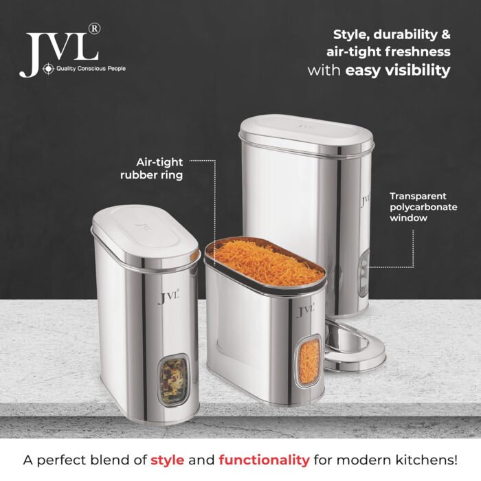 JVL Stainless Steel Kitchen Storage Container, Capsule Shape Galaxy Window Canister with Unbreakable Steel Lid - Image 2