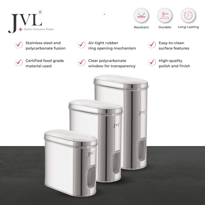 JVL Stainless Steel Kitchen Storage Container, Capsule Shape Galaxy Window Canister with Unbreakable Steel Lid - Image 6