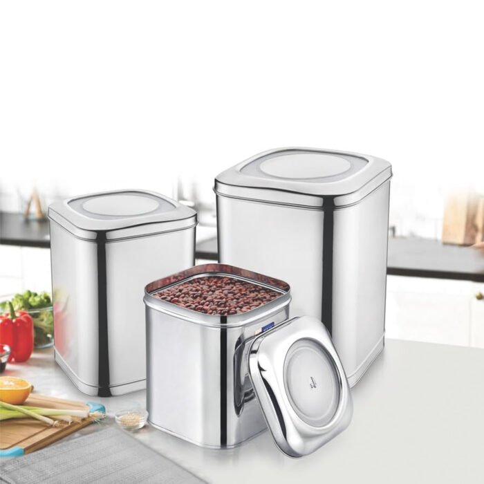 JVL Stainless Steel Kitchen Storage Square Tin with See-Through Lid - Image 2