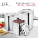 JVL Stainless Steel Kitchen Storage Square Tin with See-Through Lid