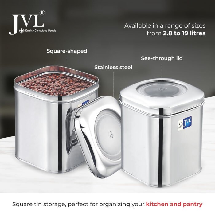 JVL Stainless Steel Kitchen Storage Square Tin with See-Through Lid - Image 5