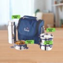 Pdd Falcon Stainless Steel EcoNxt Milan Lunch Box With 100% Leakproof Water Bottle Set of 4