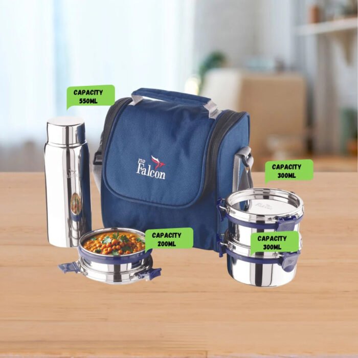 Pdd Falcon Stainless Steel EcoNxt Milan Lunch Box With 100% Leakproof Water Bottle Set of 4 - Image 4