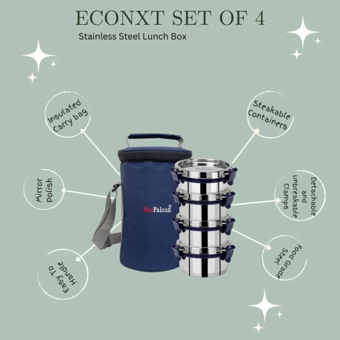 Pdd Falcon Steel Lunch Box Set of 4 Blue - Image 5