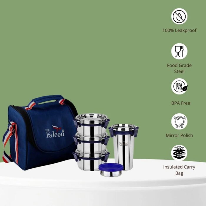 Pdd Falcon Steel Executive Lunch Box Set of 5 Blue - Image 3