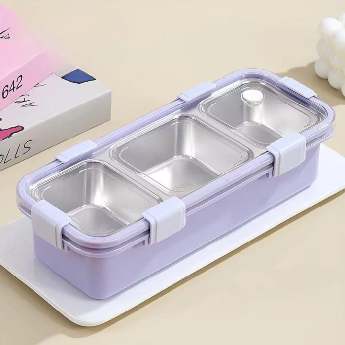 3 - Part Grid Stainless Steel Lunch Box - Image 2