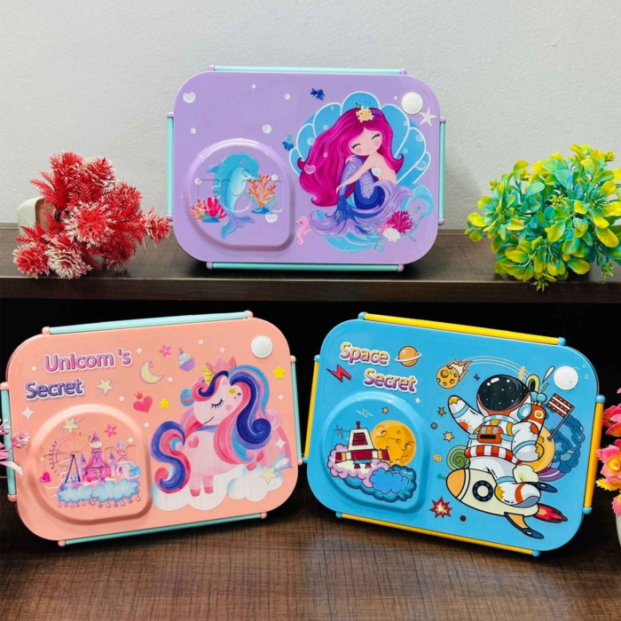 Kids Lunch Box - 3 Grid Stainless Steel Compartment Lunch Box - Image 2