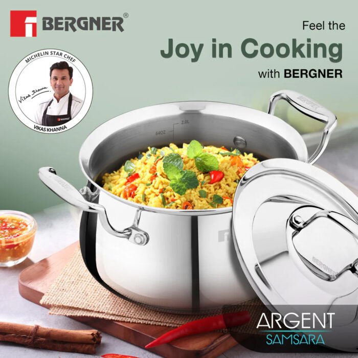 Argent Samsara Tri-Ply Stainless Steel Biryani Handi - Induction Bottom | 304 Grade | Stay-Cool Handles | 5-Year Warranty - Image 2