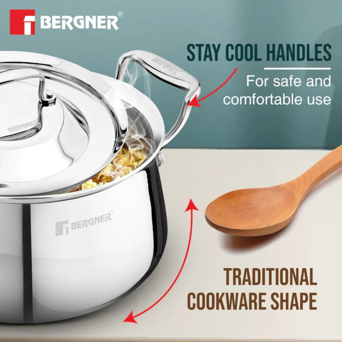 Argent Samsara Tri-Ply Stainless Steel Biryani Handi - Induction Bottom | 304 Grade | Stay-Cool Handles | 5-Year Warranty - Image 6