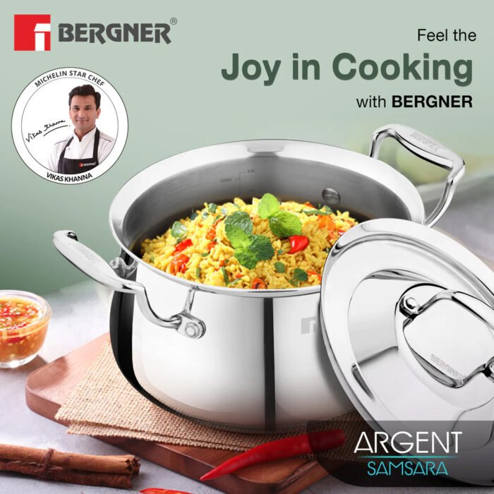 Argent Samsara Tri-Ply Stainless Steel Biryani Handi - Induction Bottom | 304 Grade | Stay-Cool Handles | 5-Year Warranty - Image 11