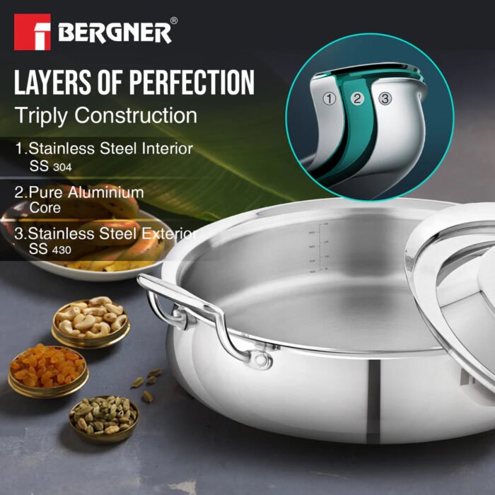 Argent Samsara Tri-Ply Stainless Steel Biryani Handi - Induction Bottom | 304 Grade | Stay-Cool Handles | 5-Year Warranty - Image 29