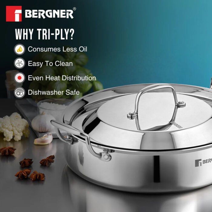 Argent Samsara Tri-Ply Stainless Steel Biryani Handi - Induction Bottom | 304 Grade | Stay-Cool Handles | 5-Year Warranty - Image 30