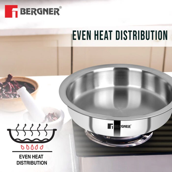 Argent Tri-Ply Stainless Steel Lagdi with Lid - Induction Friendly, Easy to Clean (Triply Cookware) - Image 4