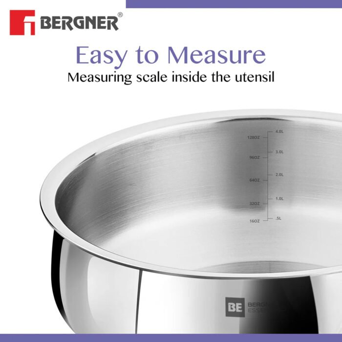 Bergner BE Essentials Tri-Ply Stainless Steel Biryani Handi – Induction Compatible | Healthy Cooking | Even Heat Distribution - Image 5