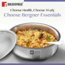 Bergner BE Essentials Tri-Ply Stainless Steel Biryani Handi – Induction Compatible | Healthy Cooking | Even Heat Distribution