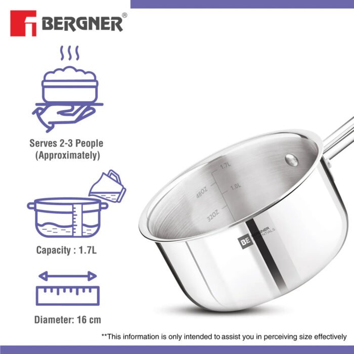 Bergner BE Essentials Tri-Ply Stainless Steel Teapan / Milk Pan - Full Induction Bottom - Image 10