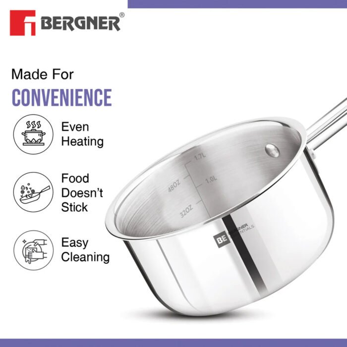 Bergner BE Essentials Tri-Ply Stainless Steel Teapan / Milk Pan - Full Induction Bottom - Image 12
