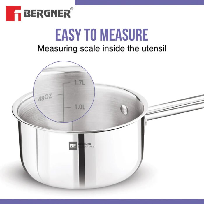 Bergner BE Essentials Tri-Ply Stainless Steel Teapan / Milk Pan - Full Induction Bottom - Image 13