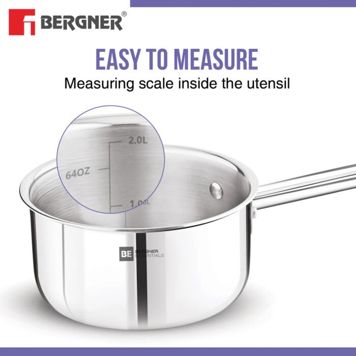Bergner BE Essentials Tri-Ply Stainless Steel Teapan / Milk Pan - Full Induction Bottom - Image 20