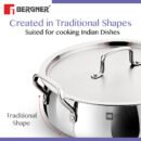 Bergner BE Essentials Tri-Ply Stainless Steel Biryani Handi with Handle | Induction & Gas Compatible | Even Heat Distribution | Dishwasher Safe