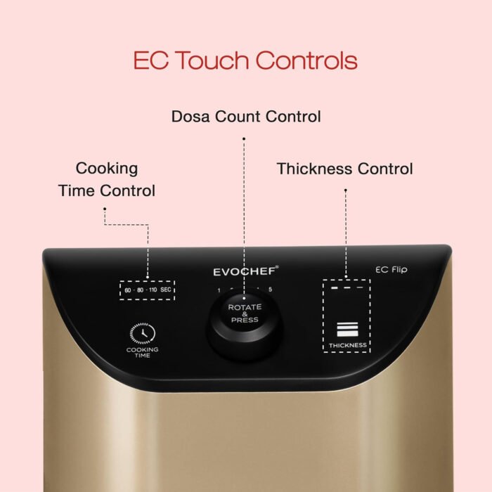 EVOCHEF EC Flip Automatic Dosa Maker - 1-Minute Dosas | 1600W Nonstick Roller | Touch Control & Thickness Adjustment | Compact Design | 1-Year Warranty - Image 7