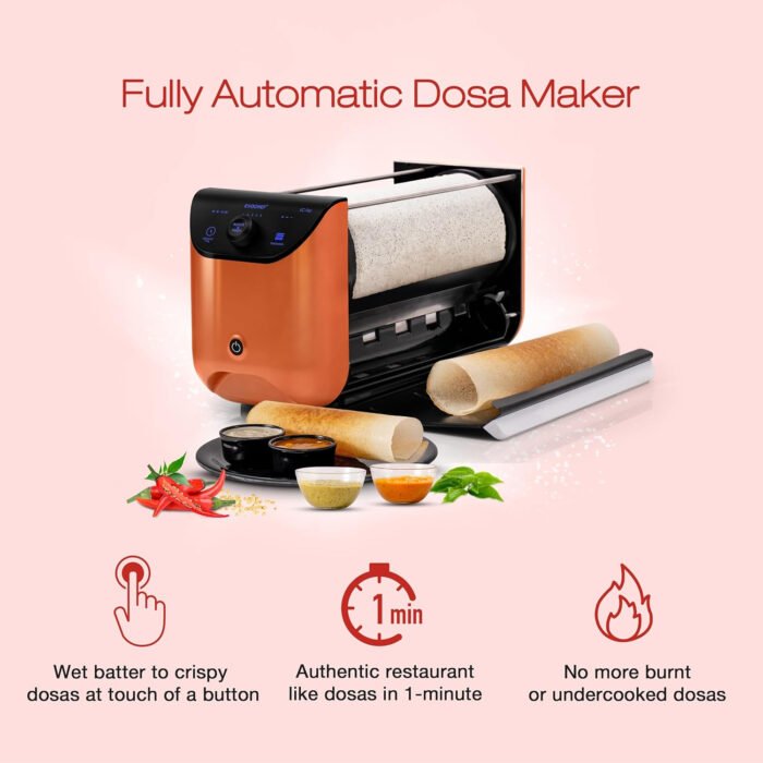 EVOCHEF EC Flip Automatic Dosa Maker - 1-Minute Dosas | 1600W Nonstick Roller | Touch Control & Thickness Adjustment | Compact Design | 1-Year Warranty - Image 15