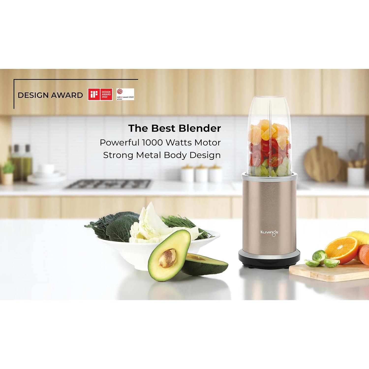 Kuvings Nutri Blender PRO - 1000W Mixer Grinder & Smoothie Maker with Dual Blade System, Stainless Steel Body - Image 3