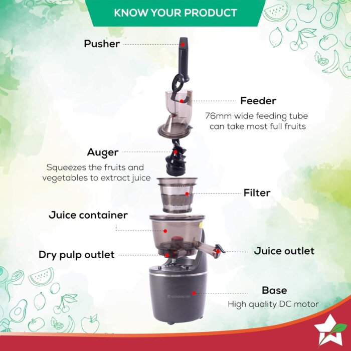Wonderchef Regalia Cold Press Full Fruit Slow Juicer - Image 4
